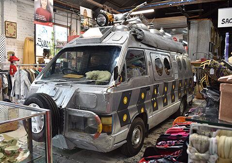 Space van parked in the middle of our 433 Brunswick Street Fitzroy op shop