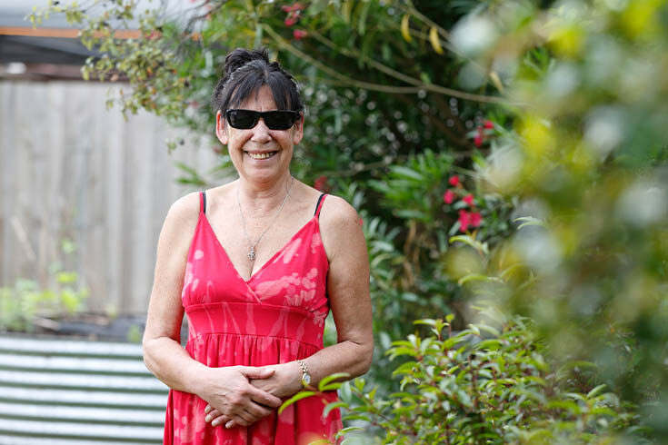 Bethlehem client Maria standing in the garden, smiling