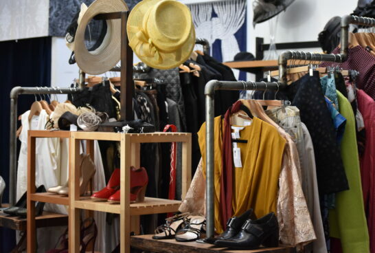Display racks of clothes and accessories