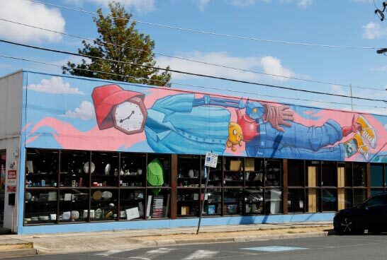 mural outside of Preston op shop