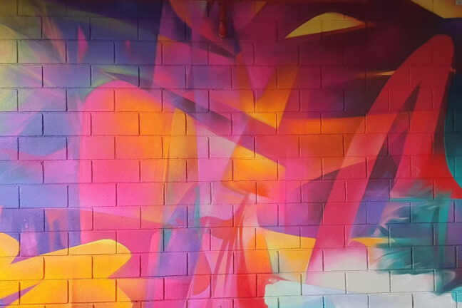 mural-rooming-house-plus-program Colourful mural at the entrance of our Queens Road rooming house