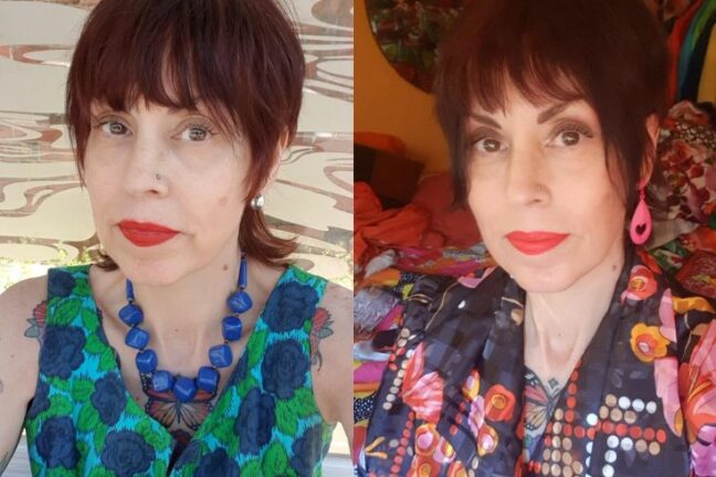 Tracey in multiple outfits Tracey has a knack for coordinating colour throughout her ensembles