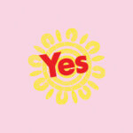 A yellow circle with a 'Yes' written in red at its centre, on a purple background. The image symbolises support for the Voice to Parliament referendum.